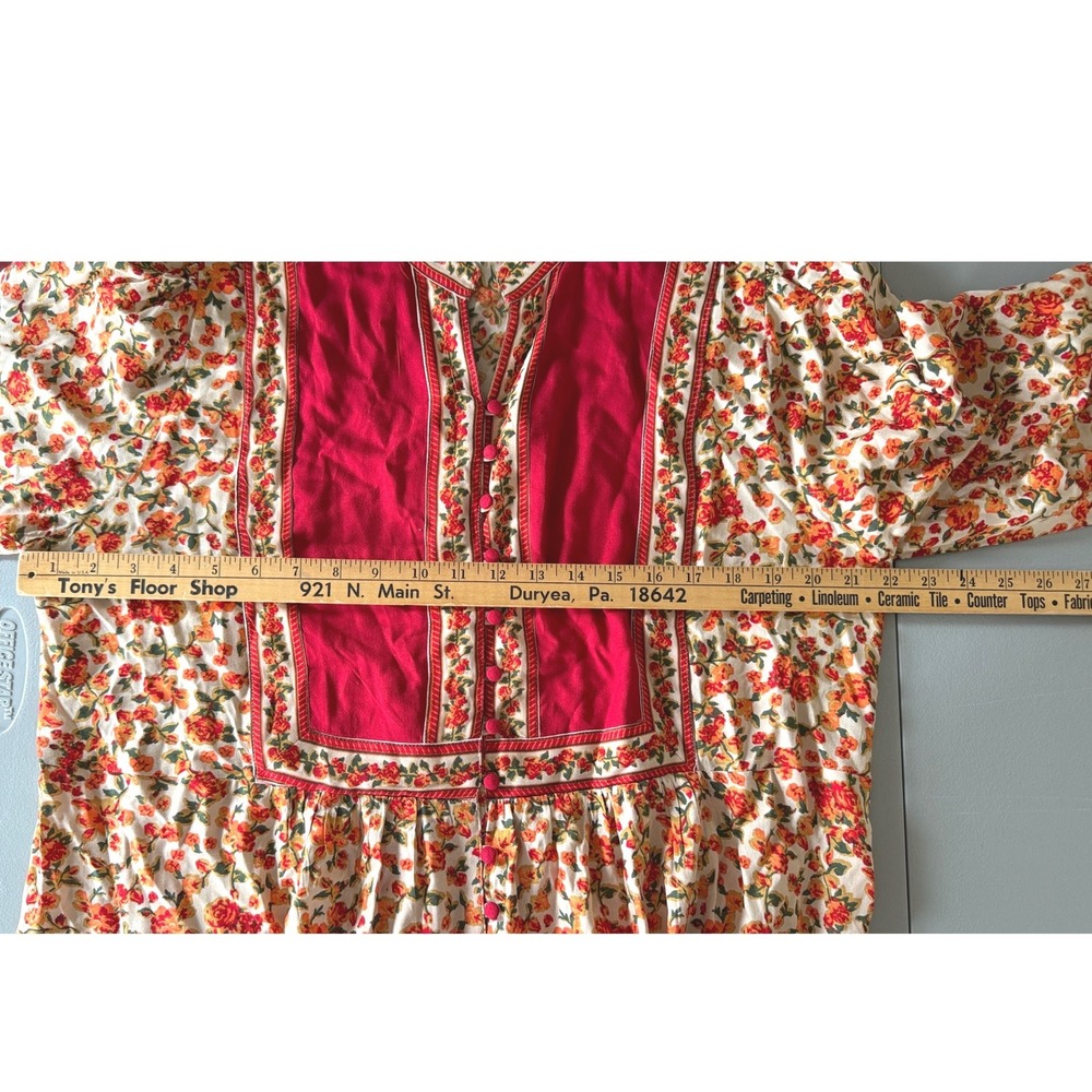 Woman Within Deep Red Orange Floral Button Front Tunic Peasant Top M 14/16 Gypsy - Picture 5 of 9